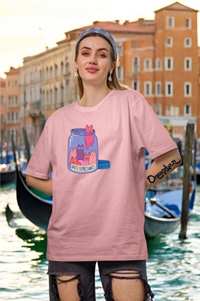 oneagılyazı Anti Deprasan Printed Women's Oversize T-Shirt