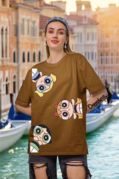 oneagılyazı تي شيرت نسائي كبير الحجم مطبوع عليه Power Puuf