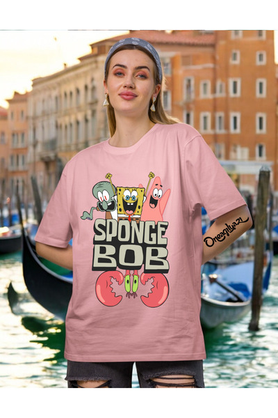 oneagılyazı تي شيرت نسائي كبير الحجم مطبوع عليه سبونج بوب