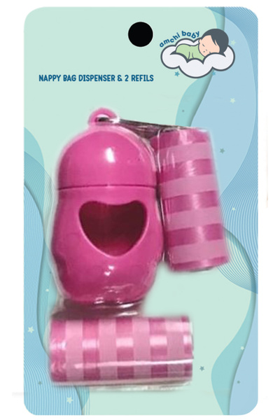 AMCHI BABY موزع أكياس التخلص من الحفاضات مع 2 لفافة أكياس قمامة - وردي