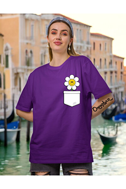 oneagılyazı تي شيرت نسائي كبير الحجم مطبوع بنمط جيب ديزي