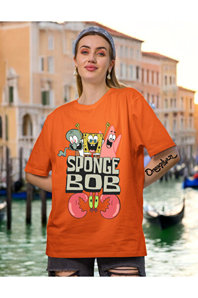 oneagılyazı Tricou supradimensionat pentru femei cu imprimeu Spongy Bob