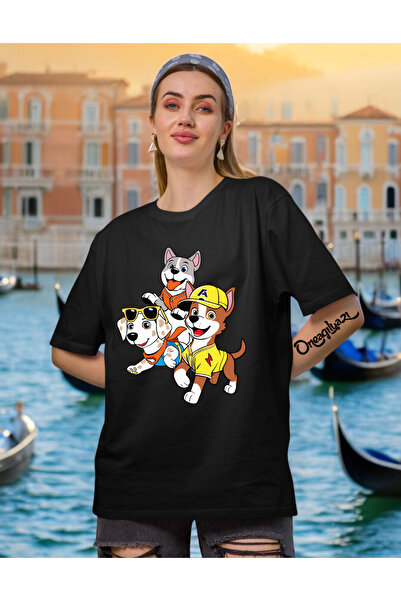 oneagılyazı Tricou oversize pentru femei cu imprimeu câine drăguț