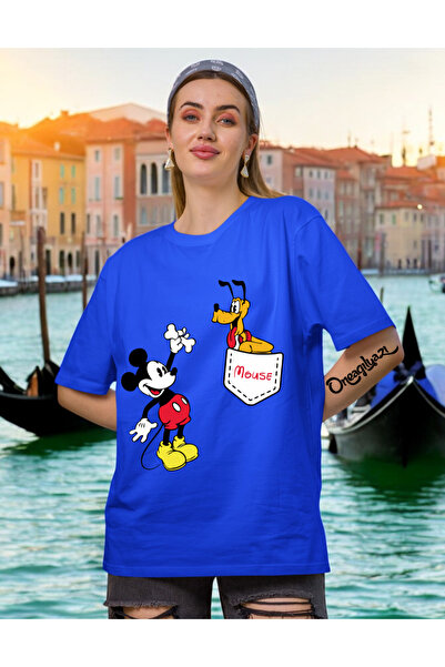 oneagılyazı Pocket Printed Minne Mause Printed Women's Oversize T-Shirt