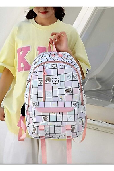 Kawai Kore Tarzı Ayı Desenli Büyük Boy Okul Çantası
