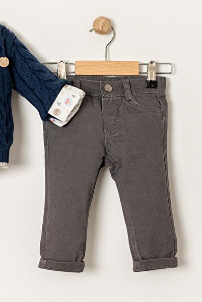 Bebüş Knitted Navy Blue Cardigan Bow Tie Animal Print Shirt Smoked Pants 3 Piece Baby Boy Suit 15024