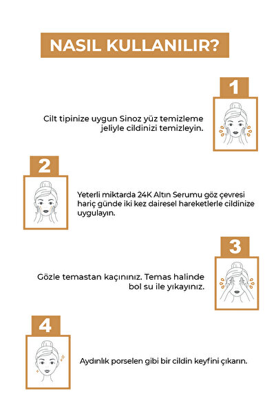 SİNOZ 24K Altın Parçacıklı Hyalüronik Asit Kolajen içeren Kırışıklık Karşıtı Cilt Bakım Serumu 30 ml