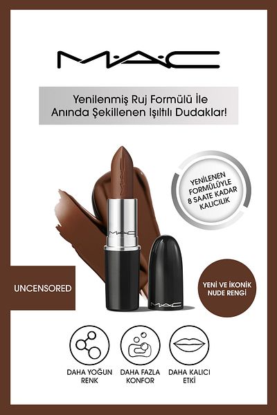 M.A.C Lustreglass Lipstick Sheershine Lipstick - Uncensored 3Gm