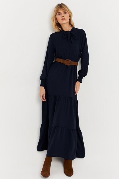 Cool & Modest Γυναικείο φόρεμα Navy Blue Maxi - Λαιμόκοψη MASF217
