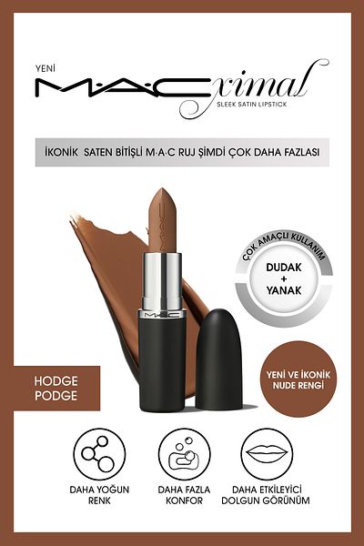 M.A.C Ximal Sleek Satin Lipstick Iconic Satin Finish Lipstick-Hodge-Podge 3.5Gm