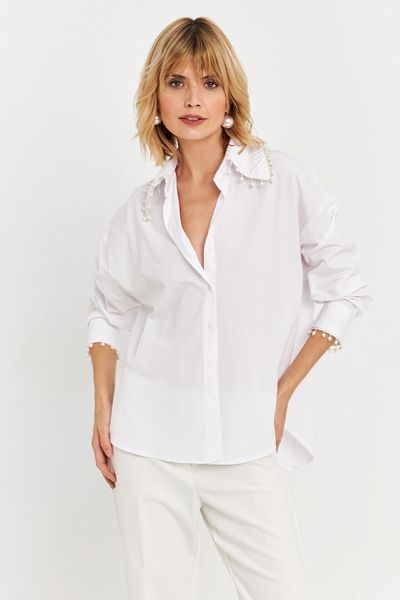Cool & Sexy Γυναικείο πουκάμισο με λεπτομέρειες με λευκό μαργαριτάρι KED4162