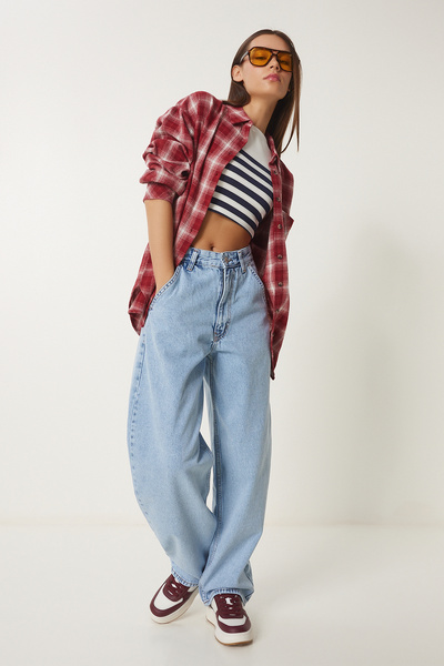 Happiness İstanbul Női világoskék mosható baggy farmer OK00064