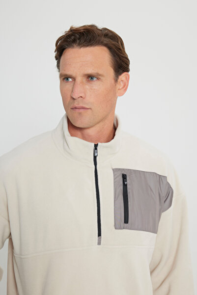 AC&Co / Altınyıldız Classics Ανδρική μπλούζα με κρύο φλις φλις φούτερ με φερμουάρ με λεπτές λεπτομέρειες