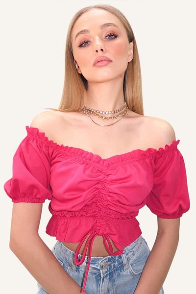 Trend Alaçatı Stili Fuchsiová blúzka Madonna s golierom – elastický pás a rukávy, predná časť so sťahovacou šnúrkou ALC-X8562
