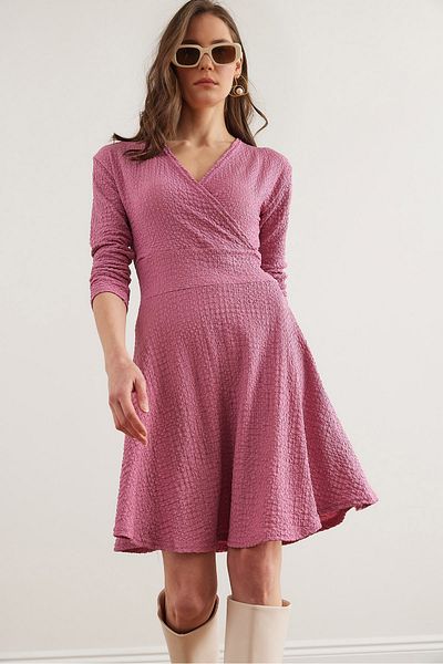 Olalook Γυναικείο φόρεμα Seersucker με διπλό στήθος Dusty Rose ELB- 19002333