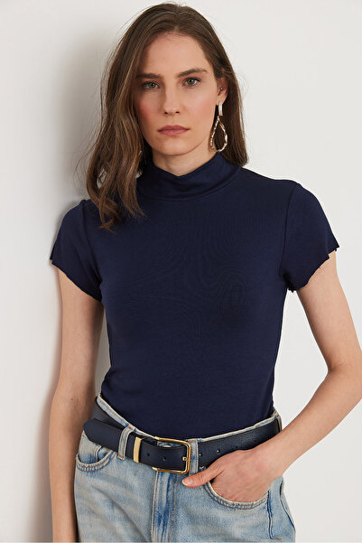 Olalook Γυναικείο μπλουζάκι με λαιμόκοψη σε μπλε ναυτικό, ελαστικό TSH- 19000833