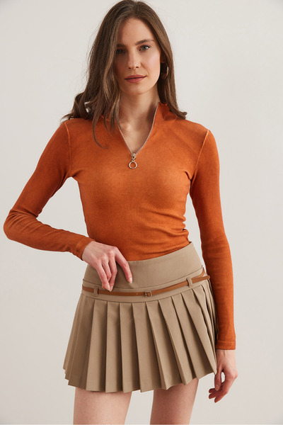 Olalook Γυναικεία μπλούζα με ζιβάγκο Lycra με φερμουάρ που πλένεται BLZ- 19001155