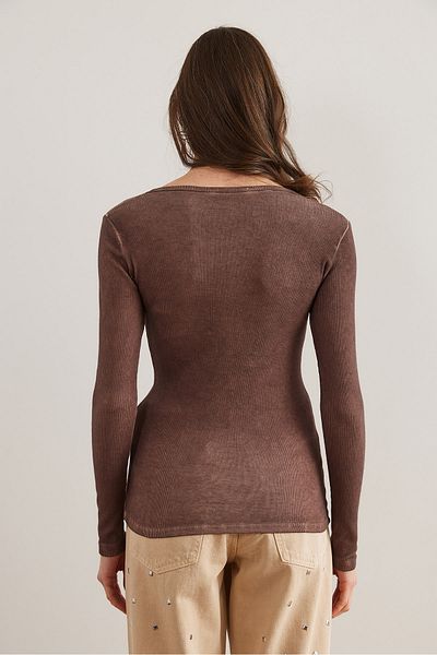 Olalook Bitter Brown Placket Washable Γυναικεία Καμισόλα Μπλούζα - BLZ- 19000588