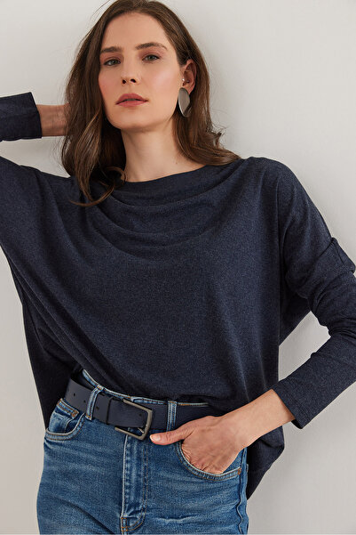 Olalook Жіноча темно-синя блузка з віскозним вирізом Bat Yun BLZ19002801