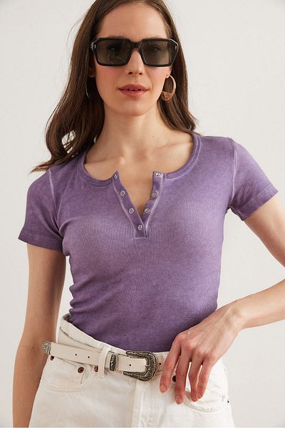 Olalook Women's Washed Lilac Camisole Bluse mit Druckknöpfen BLZ- 19000171