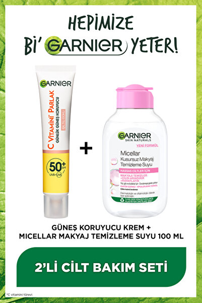 Garnier 100ml Micellar Makyaj Temizleme Suyu + C Vitamini Parlak Yüz Güneş Kremi Işıltılı Doku