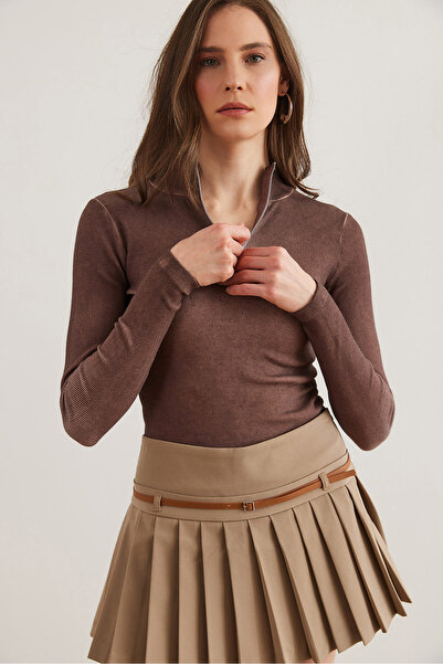 Olalook Dámská omyvatelná hořkohnědá rolák s lycrovým výstřihem na zip BLZ- 19001155