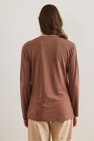 Olalook Women's Milk Coffee V-Neck Wool Viscose Flowy Blouse Blz- 19002729