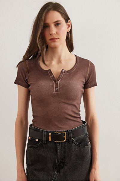 Olalook Жіноча блузка на липучках з гірким коричневим корсетом BLZ19000171