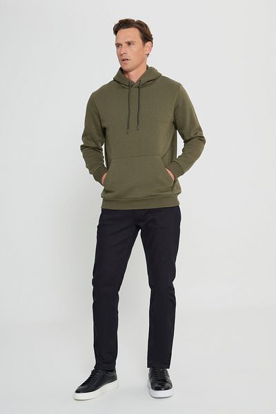 AC&Co / Altınyıldız Classics Pánská bavlněná mikina s kapucí a klokaní kapsou khaki Standard Fit normálního střihu