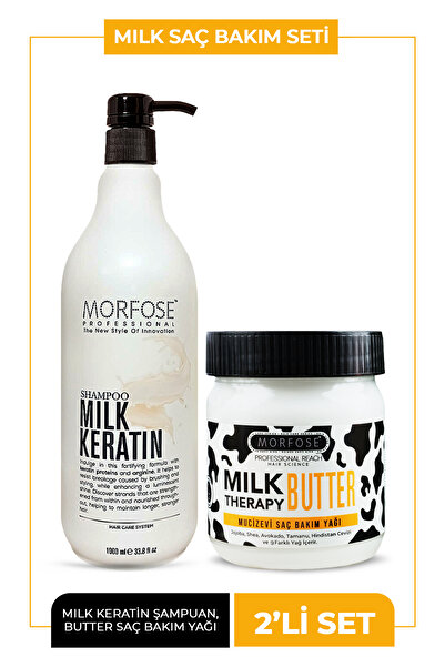 Morfose Keratin Sütü Şampuanı 1000 ml+ Milk Therapy Butter Yağ Içeren Mucizevi Saç Bakım Kremi 200 ml