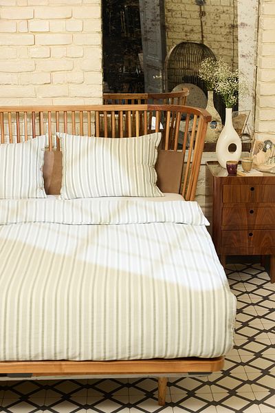 Trendyol Collection Χακί βαμβακερό πολυεστέρα ριγέ νήματα βαμμένο σετ διπλό πάπλωμα 200x220 TPHSS25CKN00002