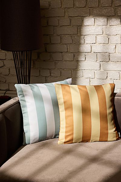 Trendyol Collection Mehrfarbiger, mintfarbener und gelb gestreifter 2-teiliger Kissenbezug, 45 x 45 cm