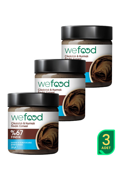 Wefood Çikolatalı Hurmalı Fındık Ezmesi (Katkısız) 200 gr 3'lü
