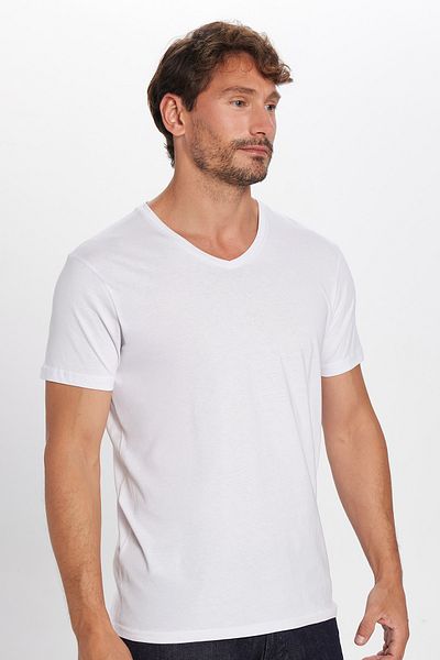 Tudors Tricou alb cu decolteu în V, 100% bumbac, slim fit, cu textura moale