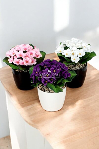 Yapay Çiçek Deposu Yapay Çiçek Dekoratif 3lü Menekşe Set