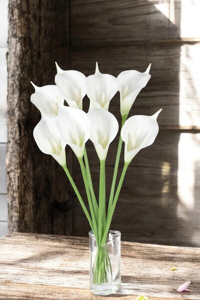 Yapay Çiçek Deposu Yapay Çiçek Islak Gerçek Gala Çiçeği 8 Dal Net Beyaz