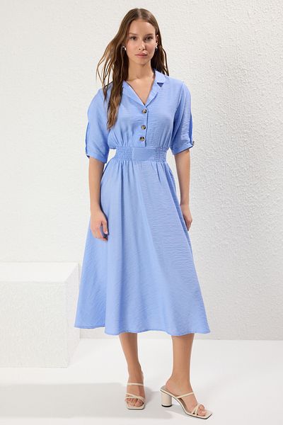 Trendyol Collection Blue Plain Guipes Midi Woven Dress Twoss21El1023