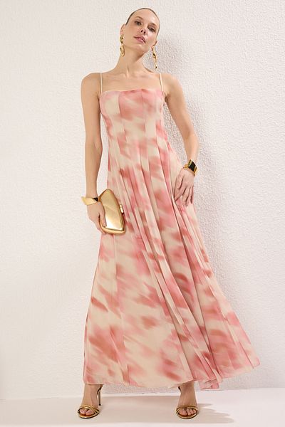 Trendyol Collection Mehrfarbiges, florales, gestricktes Maxi-Abendkleid aus Tüll und Heimkehrkleid