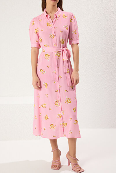 Trendyol Collection Pink Midi Dress - Animal Belt, Woven, Twoss20El1559