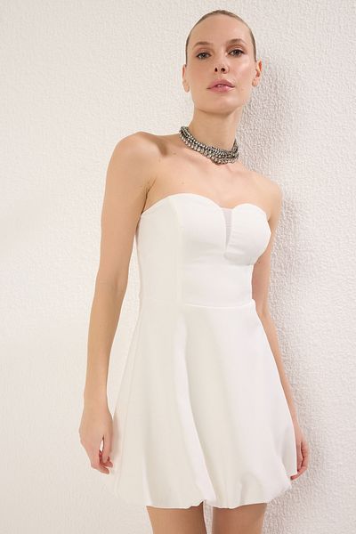 Trendyol Collection Λευκή φούστα μπαλόνι υφαντό Μίνι κομψό φόρεμα χωρίς επένδυση TPRSS25EL00205