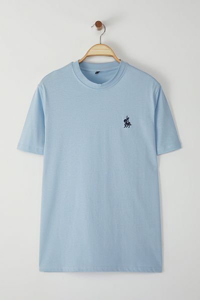 Trendyol Collection Marineblaues T-Shirt aus 100 % Baumwolle mit Stickereidetails – TMNSS24TS00056
