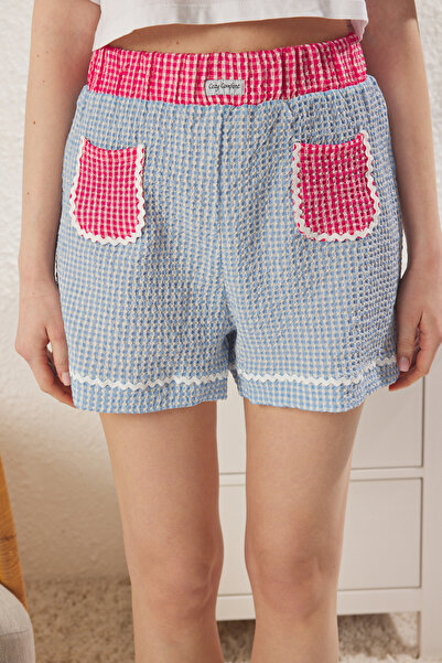 Trendyol Collection Mehrfarbige 2er-Packung aus Baumwoll-Pyjamahose mit Gingham-Label und detailliertem Seersucker-Gewebe THMSS25PJ00011