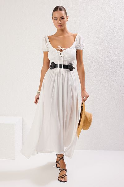 Trendyol Collection Beachwear Ecru Maxi Woven Gipe Detailed Dress Tbess25El00030