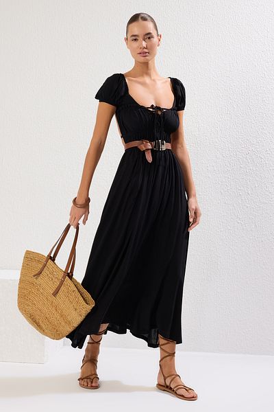 Trendyol Collection Zielona, ​​głęboko rozcięta dzianinowa sukienka plażowa TBESS21EL2991