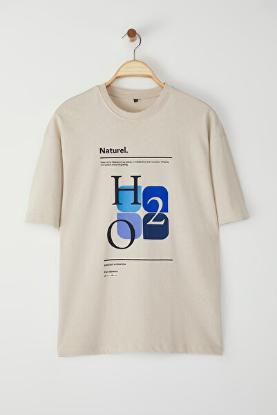 Trendyol Collection Μπροστινό εμπριμέ φαρδύ βαμβακερό μπλουζάκι - TMNSS25TS00124