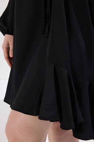 Trendyol Curve Black Long Balloon Sleeve Woven Midi Plus Size Dress Tbbaw25Ah00095