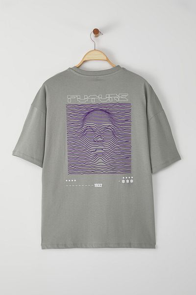 Trendyol Collection Γκρι υπερμεγέθη/φαρδιά μπλουζάκι με στάμπα 100% TMNSS23TS00171