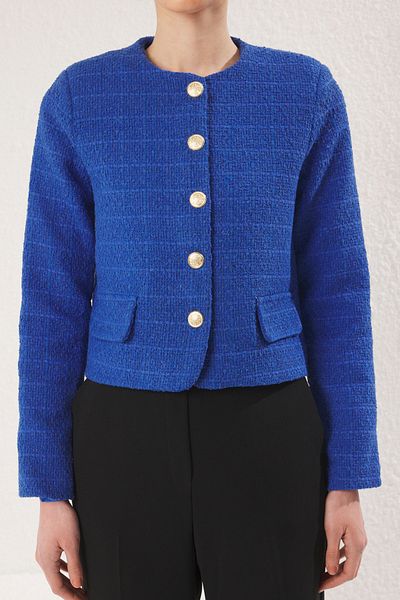 Trendyol Collection Blaue gewebte Jacke mit Knopftaschen TWOSS25CE00047