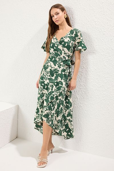 Trendyol Collection Πράσινη Ζώνη Floral Midi Woven Φόρεμα TWOSS25EL00141