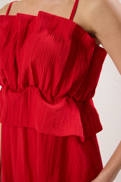 Trendyol Collection Red Straight Woven Lace Maxi Evening Dress & Homecoming Dress